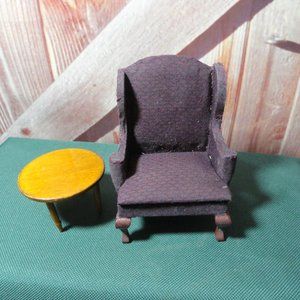Mini Doll house Vintage Wing Back Chair and round table~Used~Cute